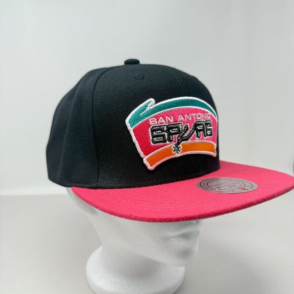 Mitchell & Ness San Antonio Spurs Core Basic Black Pink Snapback Cap Hat - Picture 2 of 11